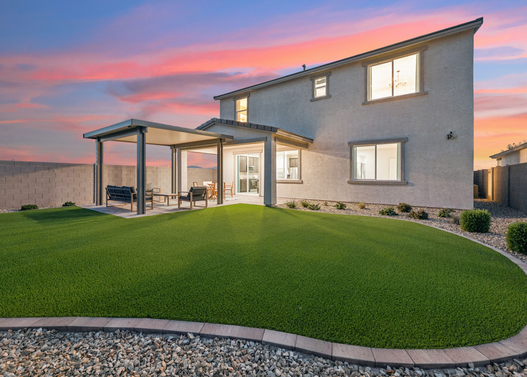 A house with a lawn.