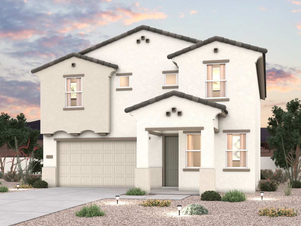 Twilight rendering of front of new home for, AZ with 2 car garage in the beautiful Skyline Village community with pool. sale in San Tan