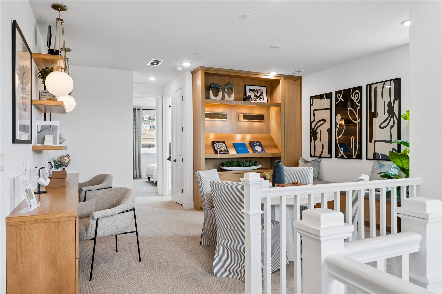 A room with white furniture.