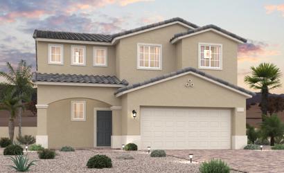 A house with a garage and palm trees.