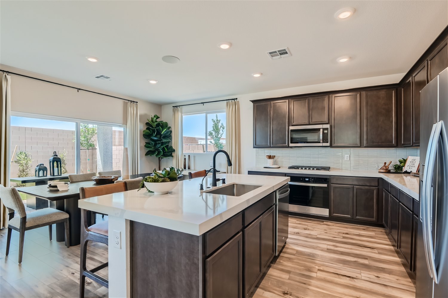 A kitchen with a large island.