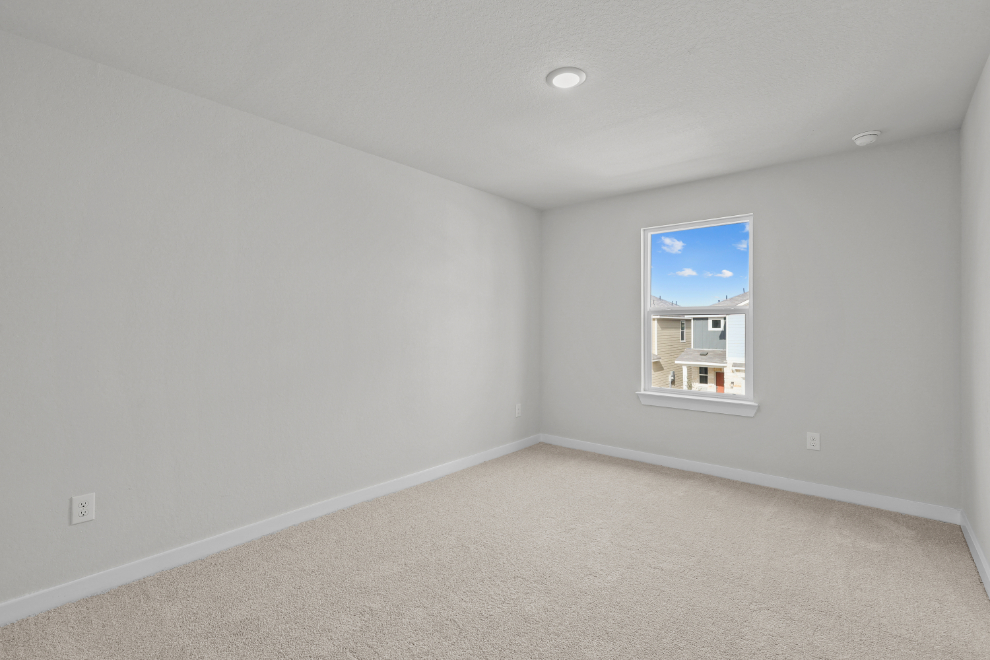 A room with a window and a carpet.