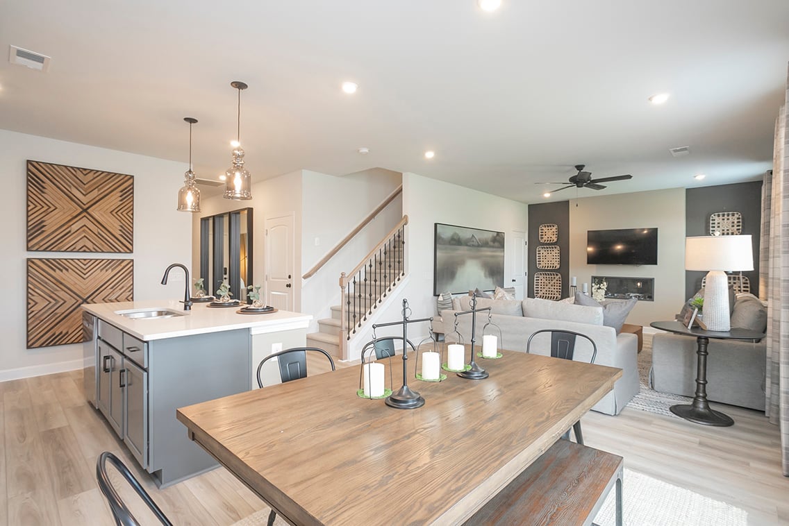 A kitchen and dining room.