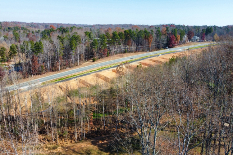 A road going through a forest.